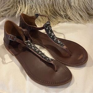Brown Beaded Thong Sandals Size 38 / US 7.5